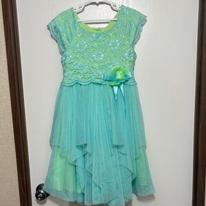 Jona Michelle Girls Mint Green Lace and Layered Tulle Cap Sleeves Dress Size 7